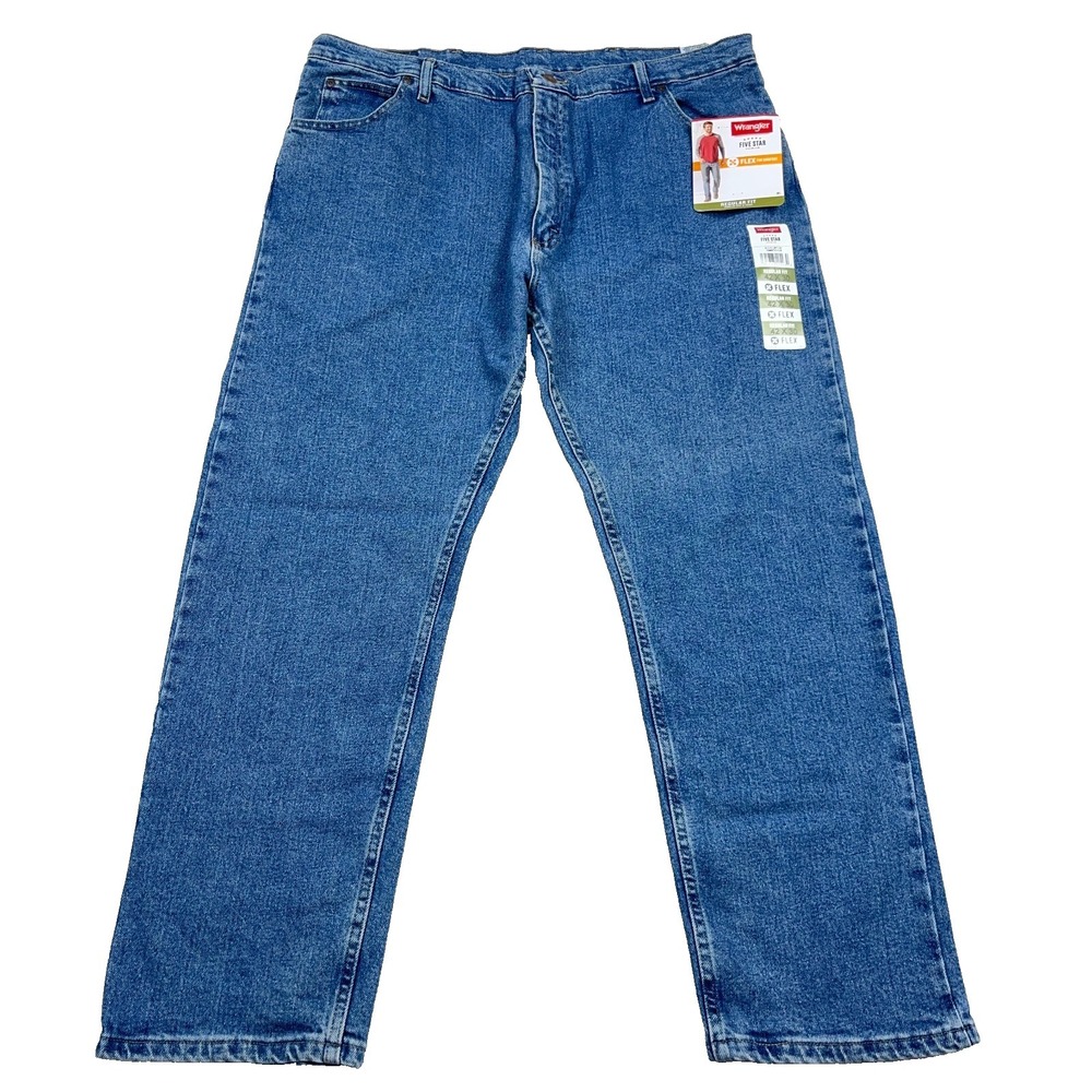 Wrangler Jeans Men 42x30 Regular Fit Straight Med Wash Five Star Flex Denim NEW